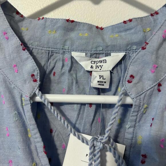 NWT Crown & Ivy Blue Dress with embroidered details Women's size PL - Picture 3 of 7